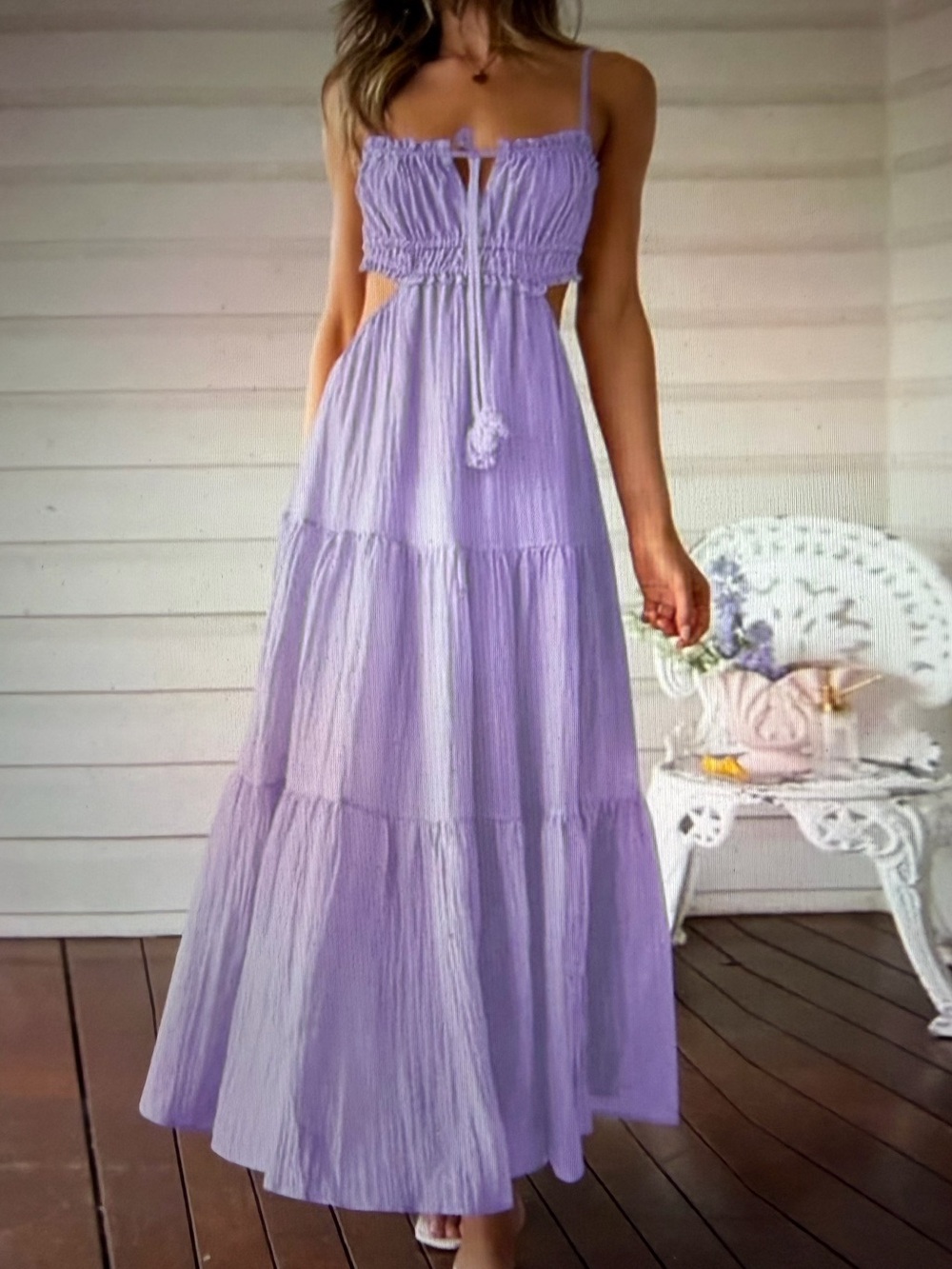 Lilac Tiered Maxi Dress with Smocked Bodice - NWOT- Size - L
